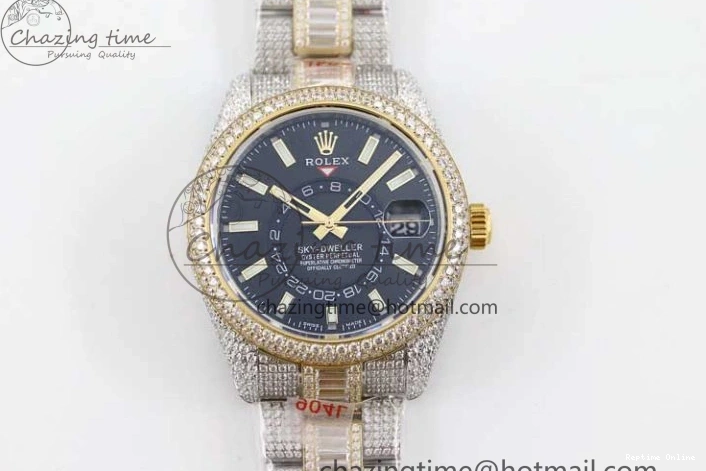 0203 Effortless Diamond Skydweller SS YG TWF Best Edition Black Dial on SS YG Bracelet Asian 23J to 2343